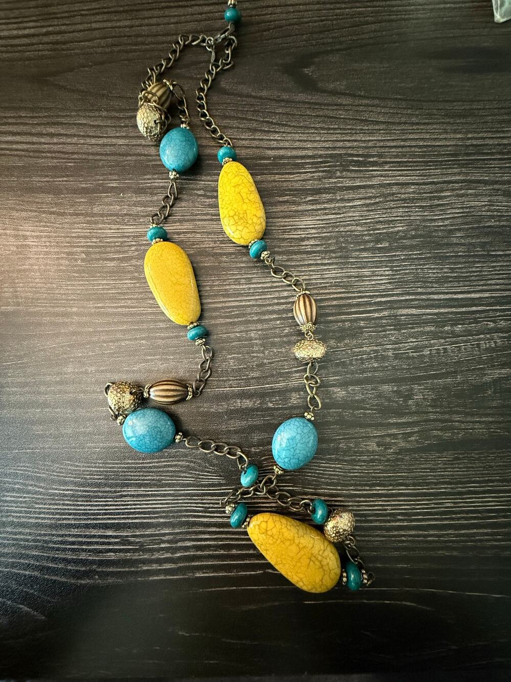 Premier Design BUENOS AIRES 40" Antiqued Brass Tone Acrylic Stone Bead Necklace